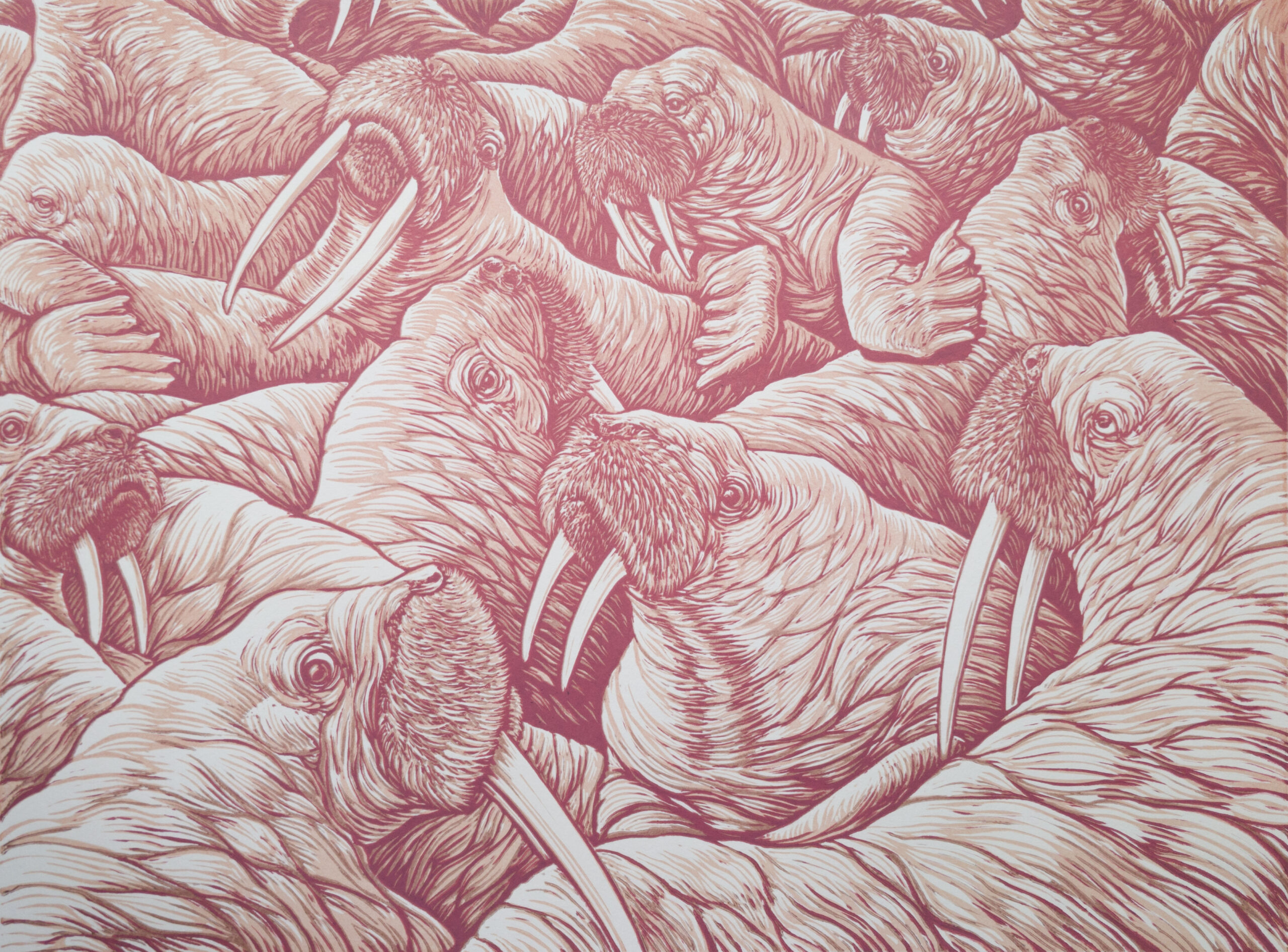 EP2 Frozen Worlds, reductive linocut, 2019